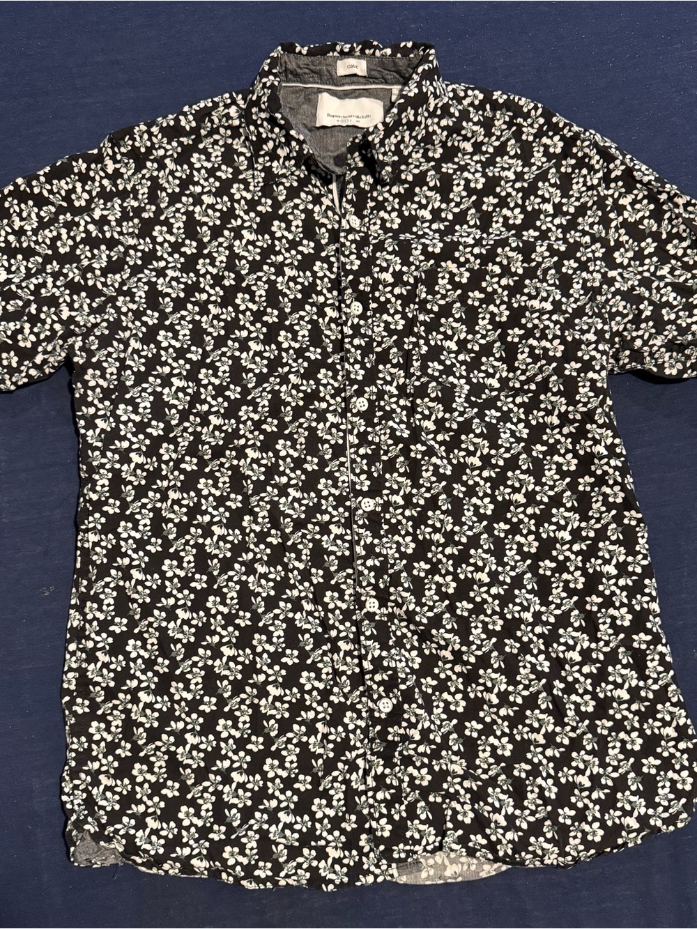 Men’s Medium Black Shirt with White Floral All-Over Print 100% Cotton